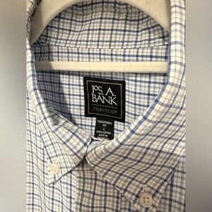 Jos. A. Bank Blue and White Plaid Button-Down Shirt — Traditional Fit — L